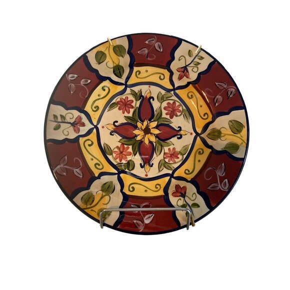 Pier 1 Vallarta Dinner Plate Handpainted Earthenware Colorful Floral Boho Decor - Picture 2 of 6